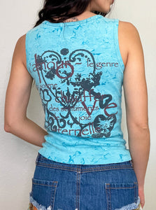 Blue Tie Dye Printed Tank Top (M)