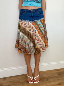 Y2K Denim Ruffle Midi Skirt (S/M)