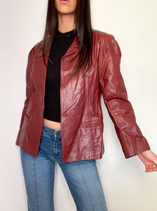 Red Vintage 80s Red Leather Jacket (L)