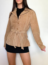 Load image into Gallery viewer, Tan Suede Belted Leather Jacket (S/M)
