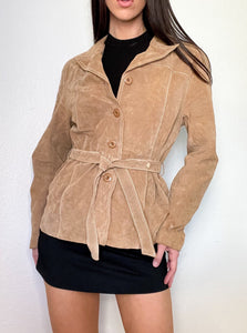 Tan Suede Belted Leather Jacket (S/M)