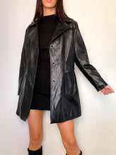 Load image into Gallery viewer, Black Genuine Leather Trench Coat Jacket (M/L)
