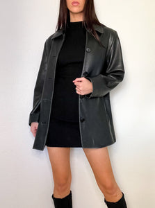 Vintage Black Leather Oversized Jacket (M)