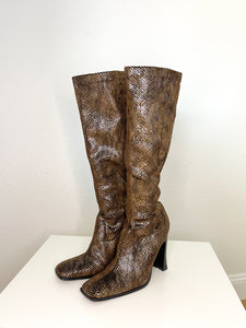 Brown Snake-Print Knee High Boots (7)