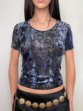 Load image into Gallery viewer, Purple Velour Mesh Printed Top (S)
