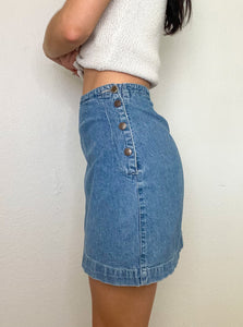 90s Vintage Button Denim Mini Skirt (XS)