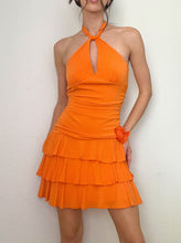 Load image into Gallery viewer, Orange Rosette Ruffle Mini Dress (M)
