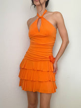 Load image into Gallery viewer, Orange Rosette Ruffle Mini Dress (M)
