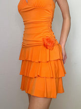 Load image into Gallery viewer, Orange Rosette Ruffle Mini Dress (M)
