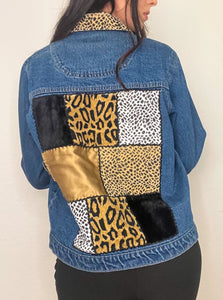 Cheetah Print 90s Oversized Denim Jacket (M/L)