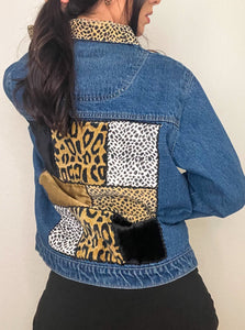Cheetah Print 90s Oversized Denim Jacket (M/L)
