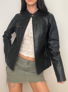 Black Moto Vegan Leather Jacket (L)