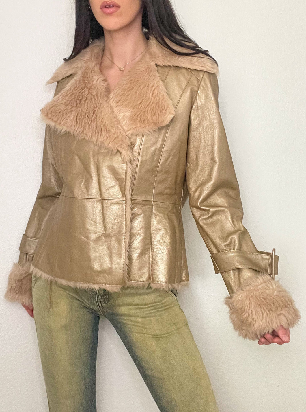 Gold Faux Fur Penny Lane Coat (M)