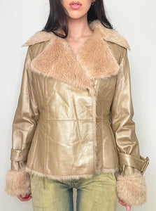 Gold Faux Fur Penny Lane Coat (M)