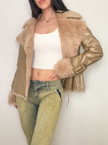 Gold Faux Fur Penny Lane Coat (M)