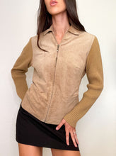 Load image into Gallery viewer, Tan 2000s Knit &amp; Leather Zip Up Jacket (L)
