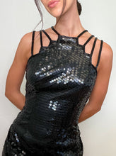 Load image into Gallery viewer, Black Vintage Sequin Mini Dress (S)
