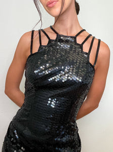 Black Vintage Sequin Mini Dress (S)