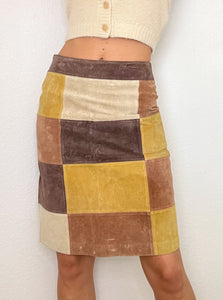 Vintage Leather Patchwork Midi Skirt (S)
