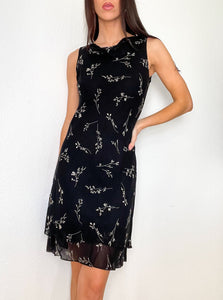 Black Vintage Floral Cowl Neck Dress (M)