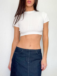 White Knit Crop Top Sweater (S)