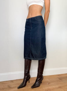 Denim Low Rise Y2K Midi Skirt (S)