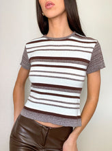 Load image into Gallery viewer, Brown Striped 90s Short Sleeve Knit Top (M)
