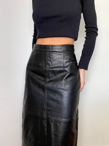 Black leather Midi Skirt (XS)