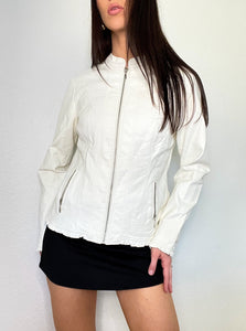 White Leather Moto Jacket (M)