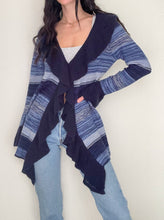 Load image into Gallery viewer, Blue Knit Ruffle 2000s Cardigan Sweater (M)
