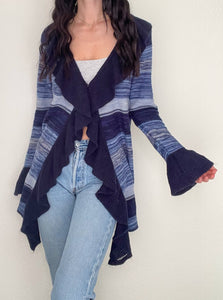 Blue Knit Ruffle 2000s Cardigan Sweater (M)