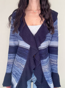 Blue Knit Ruffle 2000s Cardigan Sweater (M)