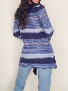Blue Knit Ruffle 2000s Cardigan Sweater (M)