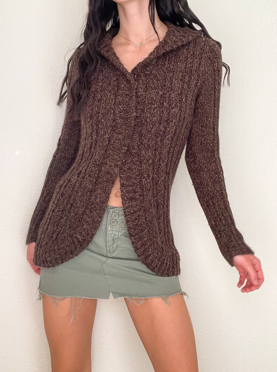 Brown Knit 2000s Hooded Cardigan (S)