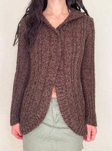 Brown Knit 2000s Hooded Cardigan (S)