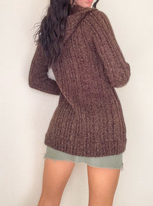 Brown Knit 2000s Hooded Cardigan (S)