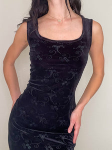 Vintage Black Velvet Mini Dress (S)