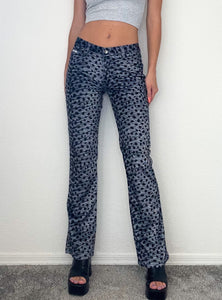 Silver Cheetah Print Y2K Fuzzy Pants (XS)
