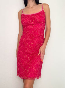 Hot Pink Paisley 90s Dress (M)