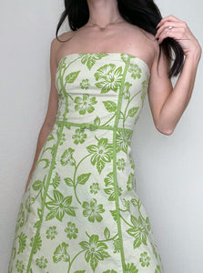 Green Floral 2000s Tube Dress (S)