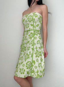 Green Floral 2000s Tube Dress (S)