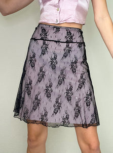 Pink and Black Lace Y2K Skirt (L)