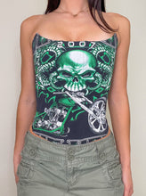 Load image into Gallery viewer, Black and Green Skull Motorcycle Corset (S)

