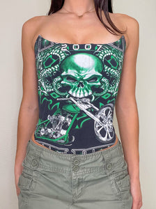 Black and Green Skull Motorcycle Corset (S)