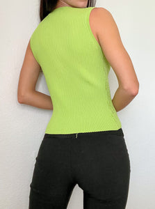 Lime Green Y2K Sequin Knit Tank (M)