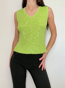 Lime Green Y2K Sequin Knit Tank (M)