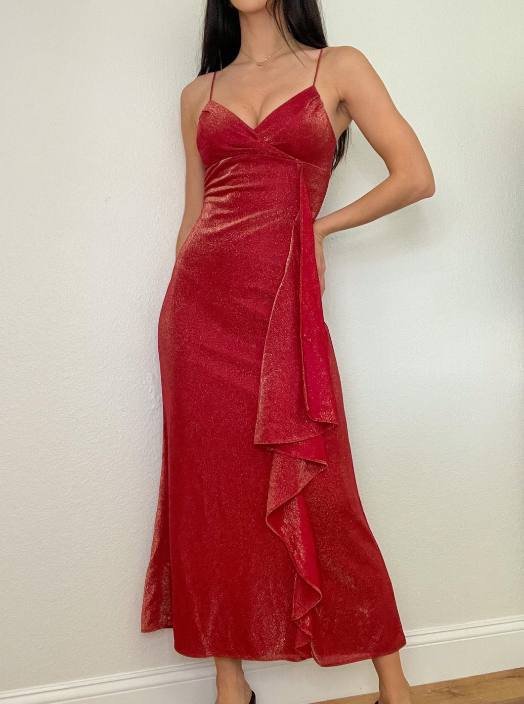 Red Sparkle Ruffle 2000s Gown (XS)