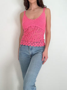 Pink Y2K Crochet Tank Top (M)