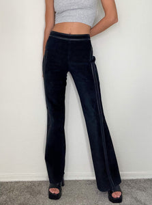 Black Suede Leather Y2K Flare Pants (L)