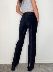Black Suede Leather Y2K Flare Pants (L)
